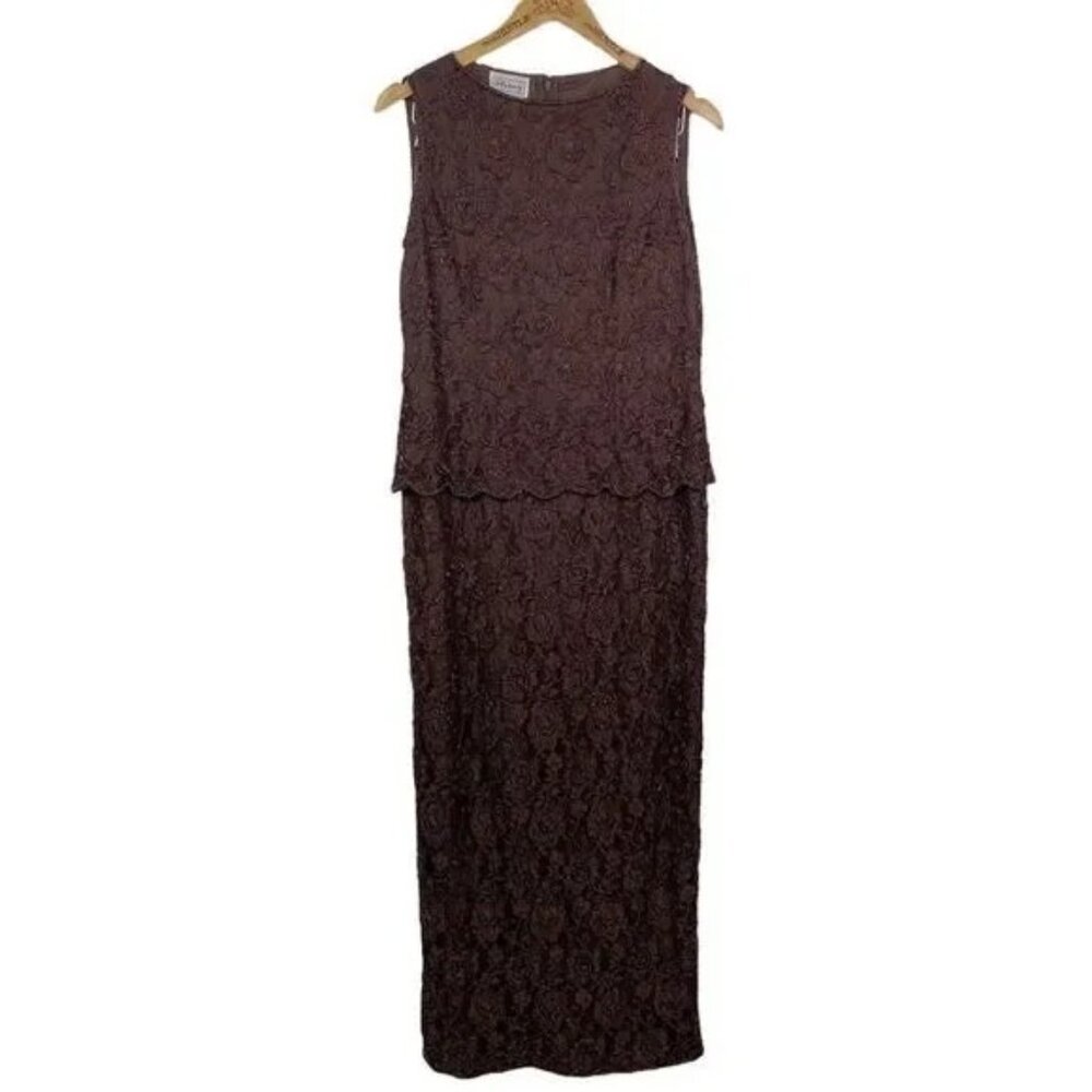 STENAY VINTAGE WOMEN'S PLUM/BROWN FULLY BEADED FORMAL MAXI DRESS 12